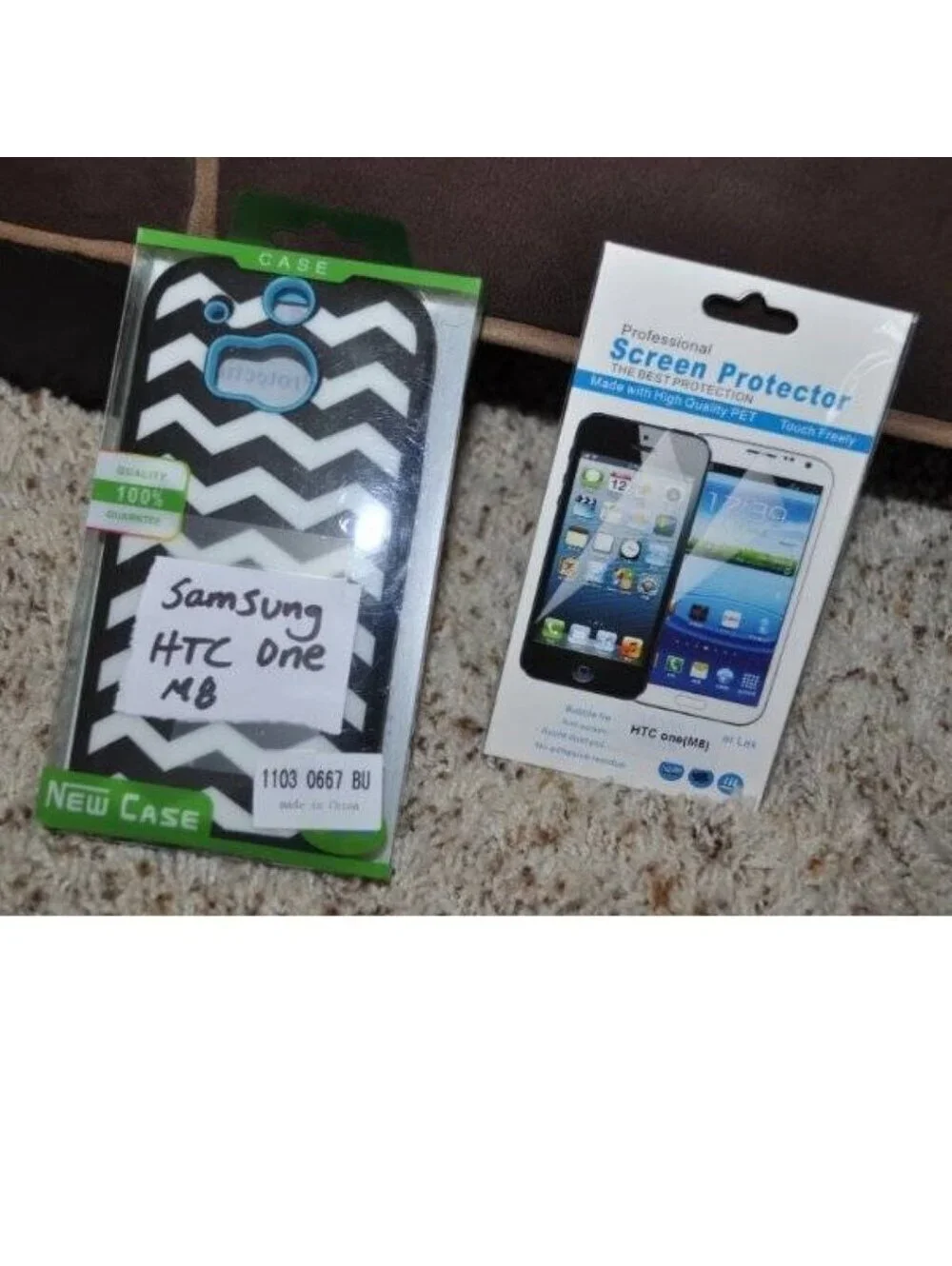Samsung HTC One M8 Slim Hard Case & Screen Protector Black White Front Back